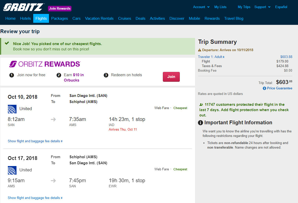 United – $604: San Diego – Amsterdam, Netherlands. Roundtrip, including ...