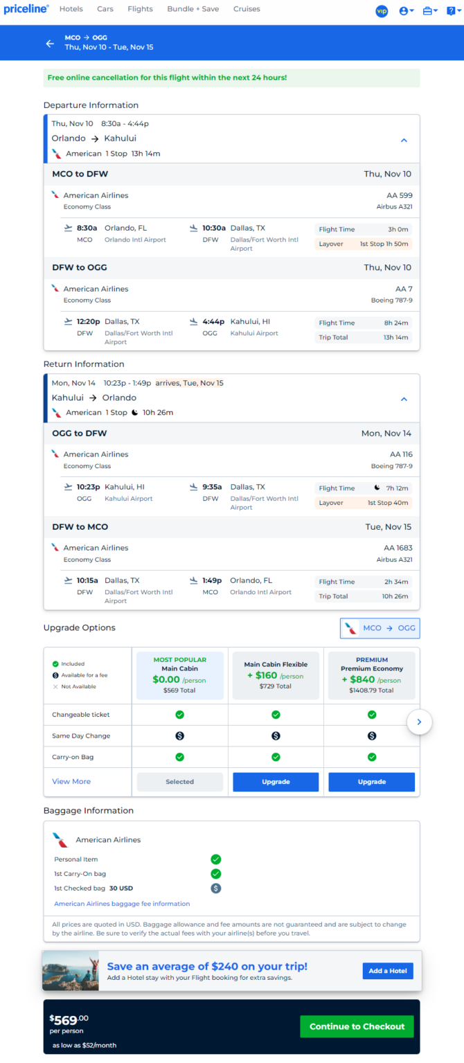 American: Orlando – Maui, Hawaii (and vice versa). $569. Roundtrip ...